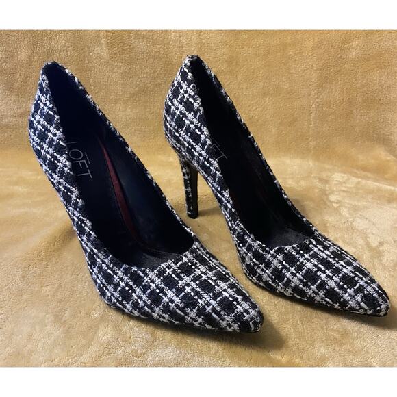 ANN TAYLOR Loft TWEED Black/white PUMPS 4” Heels SHOES SIZE 6M Classic NWOB - Picture 1 of 14